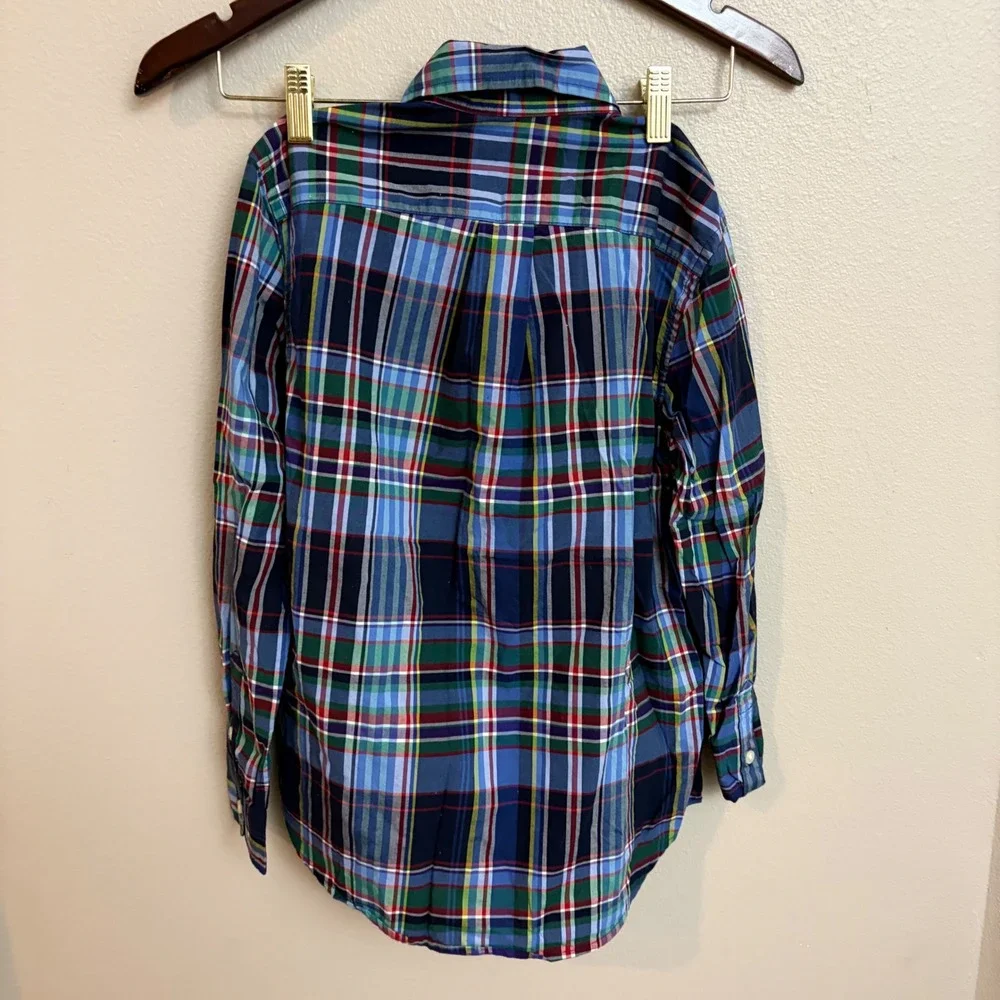 Ralph Lauren Plaid Button Down Shirt Size M 10-12 Natural Stretch Preppy Kids
